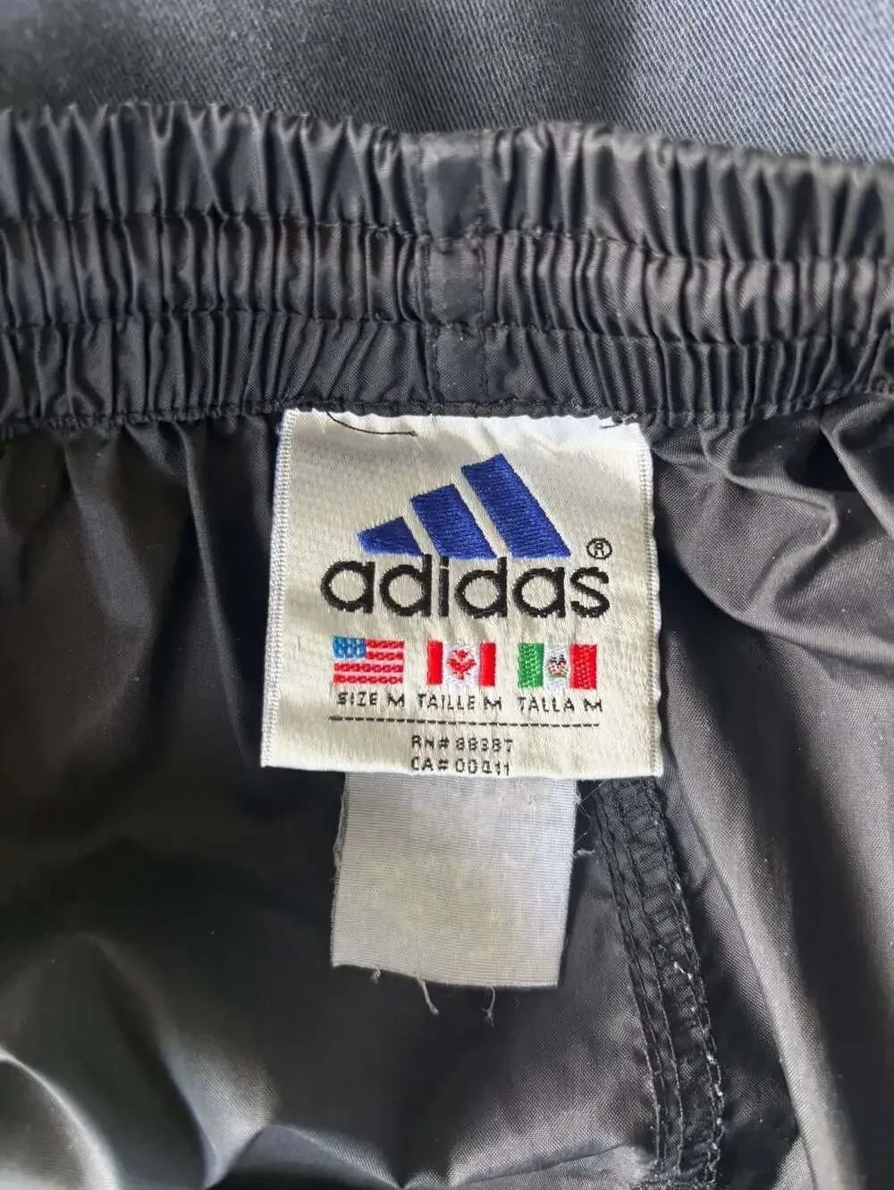 Vintage Adidas Nylon Track Pants Black White Three Stripe Size Medium